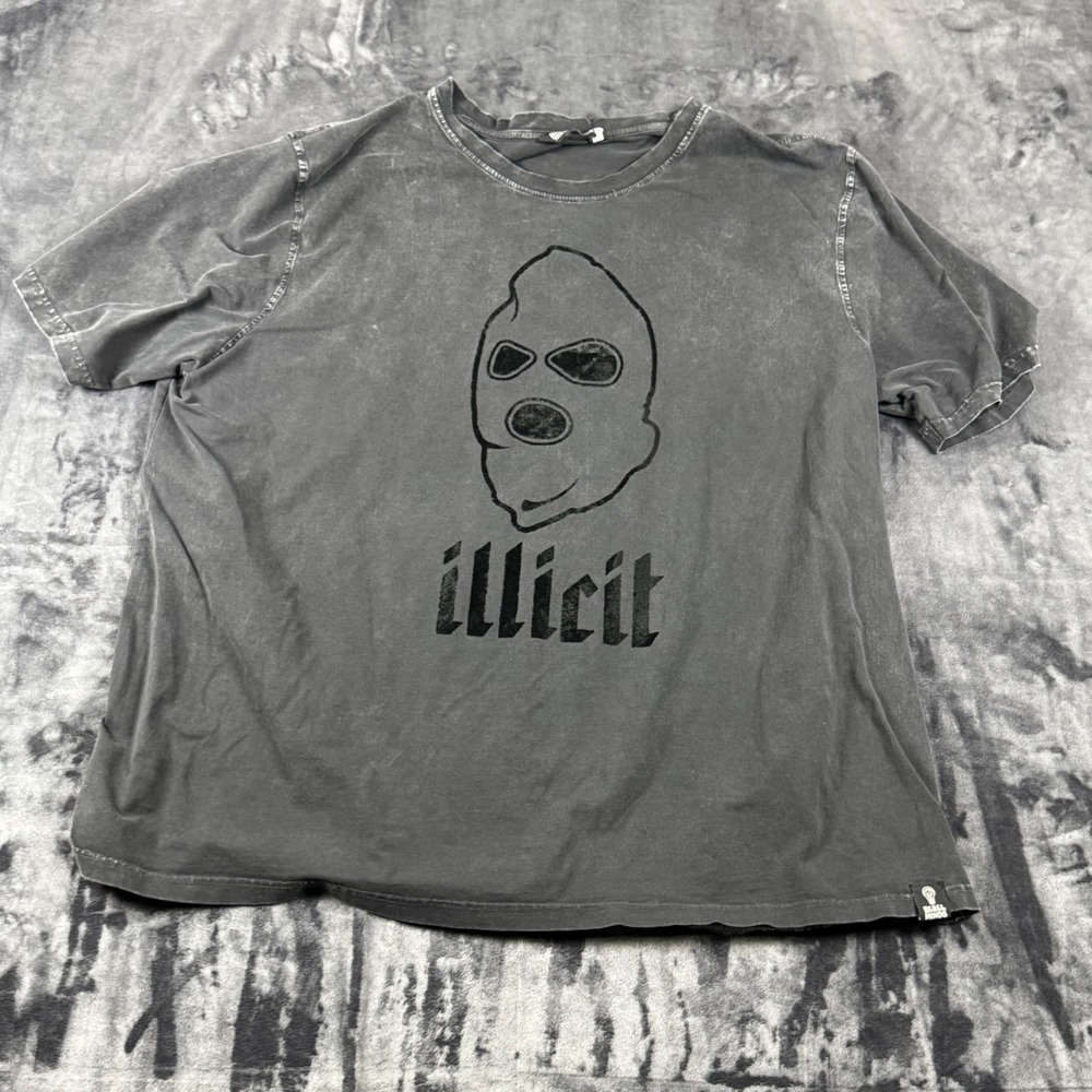 Rebel Minds T-Shirt Mens 6XL Gray Illicit Balaclava Acid Wash Streetwear Tee